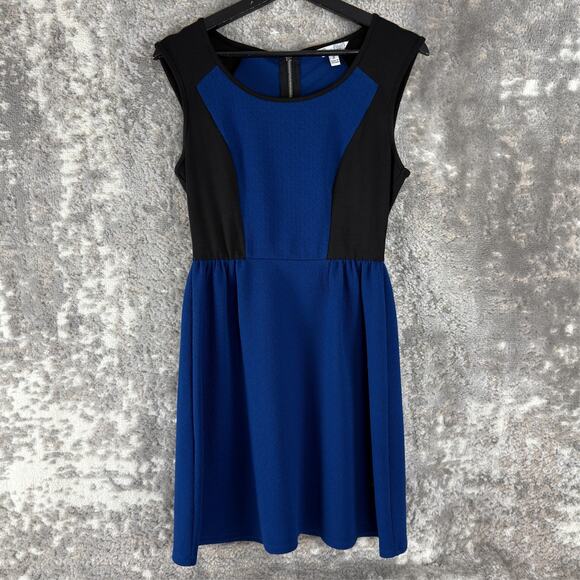 Speechless Size S Colorblock Party Wear Mini Dress Blue Fit Flare Zip Stretch - Picture 1 of 10